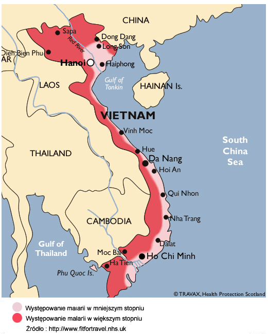 wietnam malaria mapa występowania
